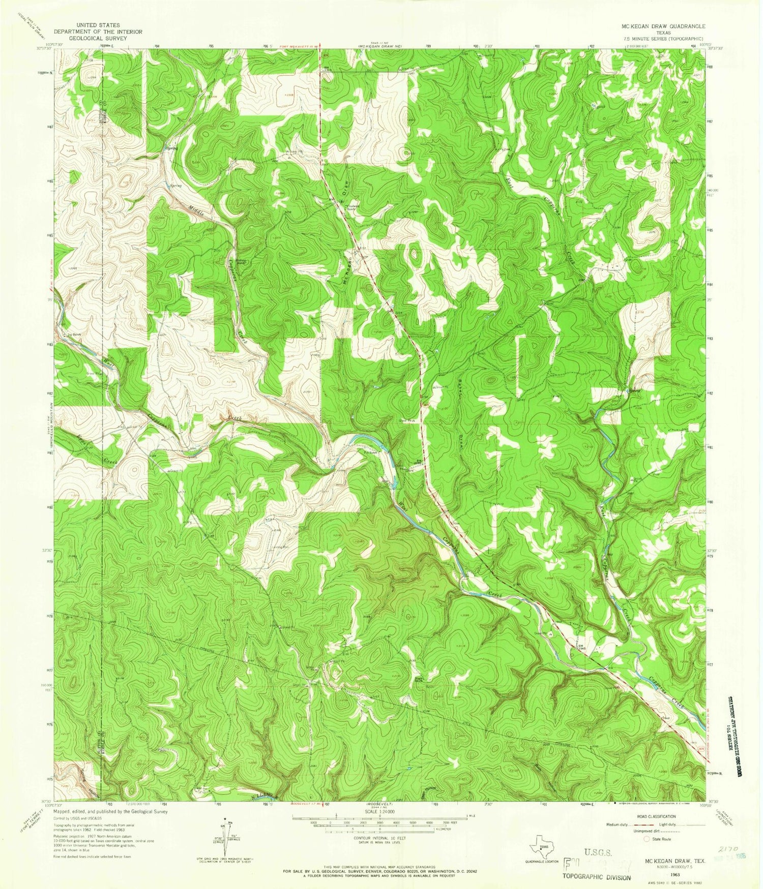 Classic USGS McKegan Draw Texas 7.5'x7.5' Topo Map Image