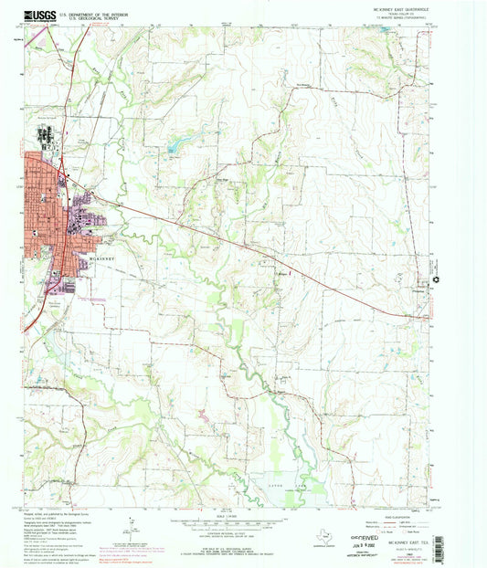 Classic USGS McKinney East Texas 7.5'x7.5' Topo Map Image
