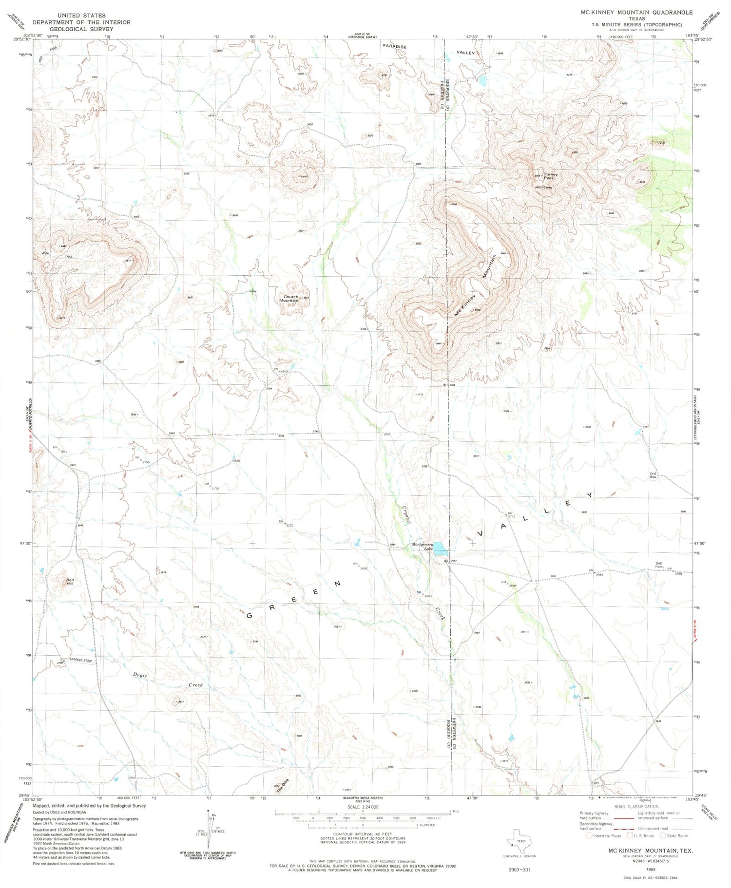 Classic USGS McKinney Mountain Texas 7.5'x7.5' Topo Map Image