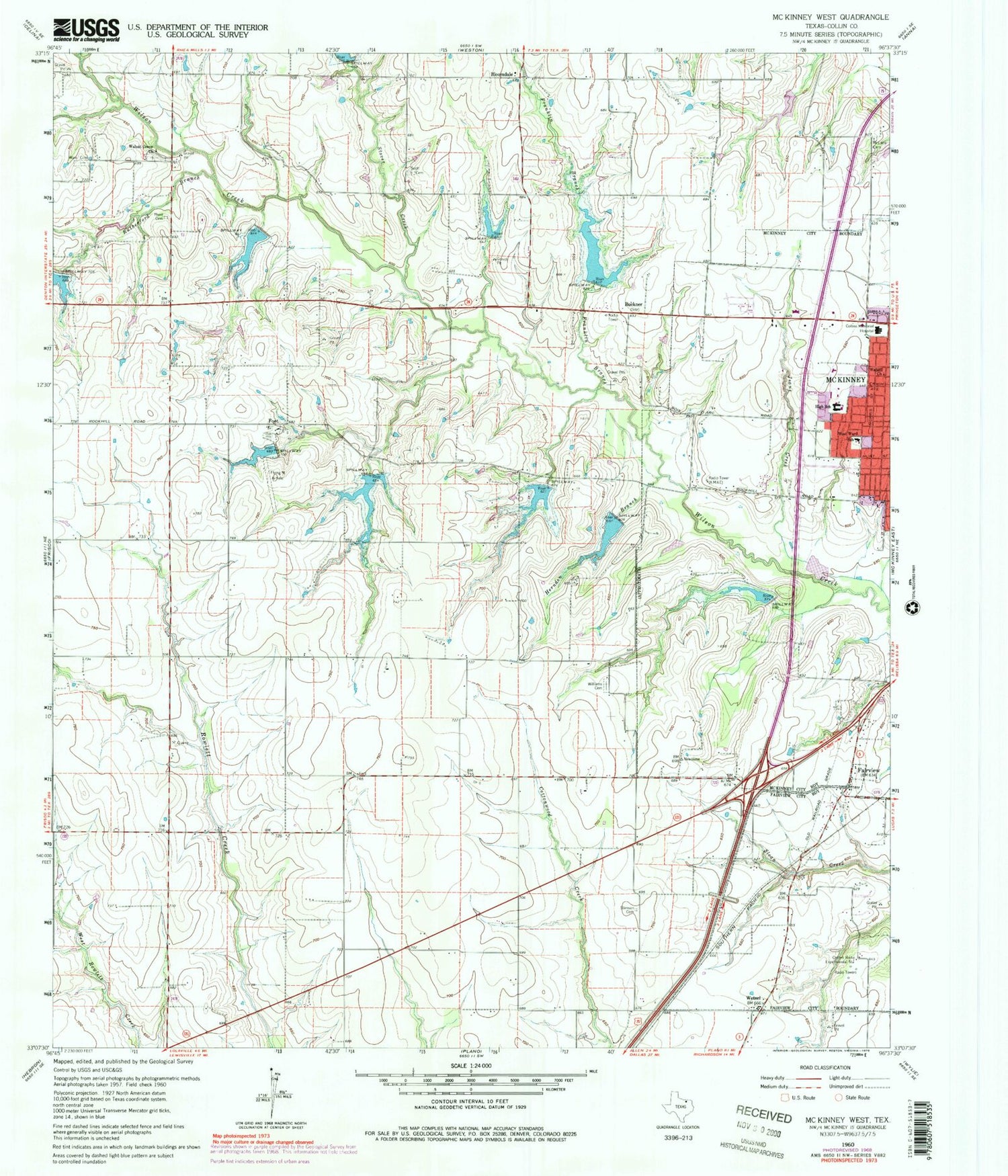 Classic USGS McKinney West Texas 7.5'x7.5' Topo Map Image