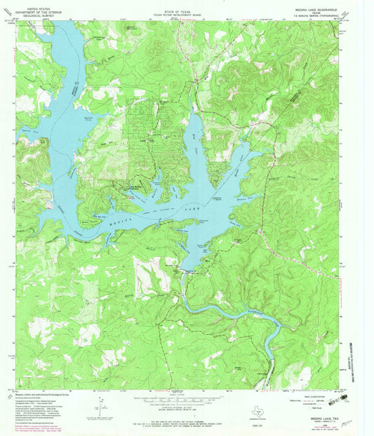 Classic USGS Medina Lake Texas 7.5'x7.5' Topo Map Image