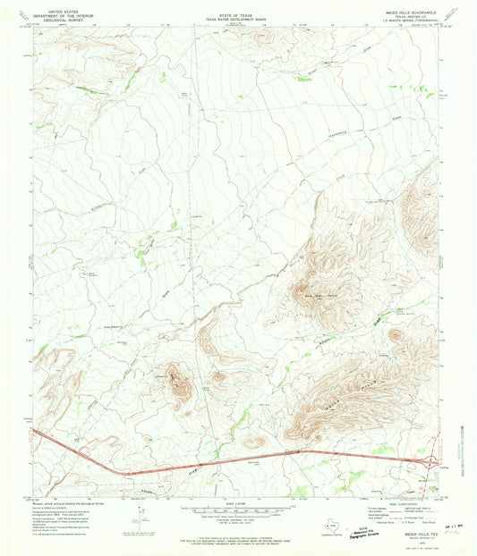 Classic USGS Meier Hills Texas 7.5'x7.5' Topo Map Image