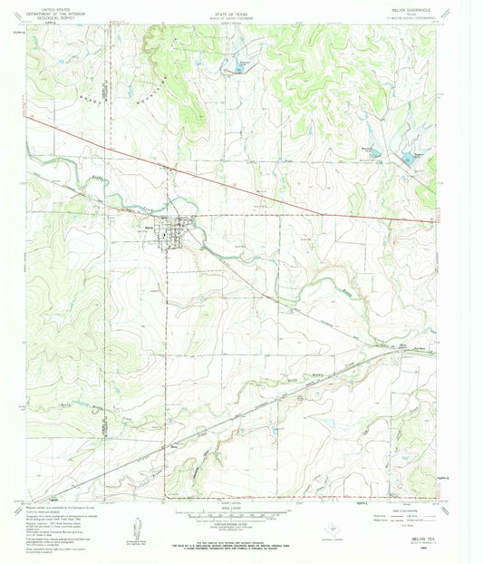 Classic USGS Melvin Texas 7.5'x7.5' Topo Map Image