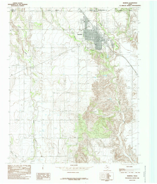 Classic USGS Memphis Texas 7.5'x7.5' Topo Map Image