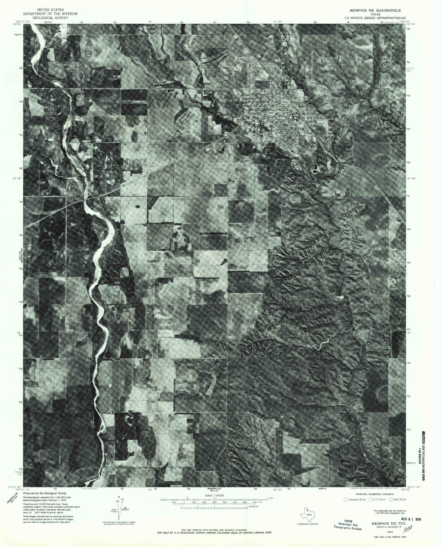 Classic USGS Memphis Texas 7.5'x7.5' Topo Map Image