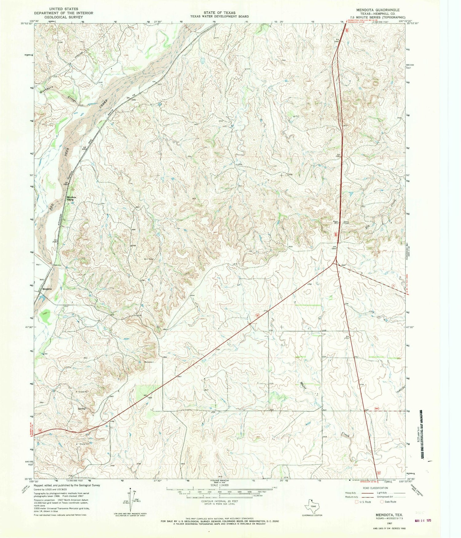Classic USGS Mendota Texas 7.5'x7.5' Topo Map Image