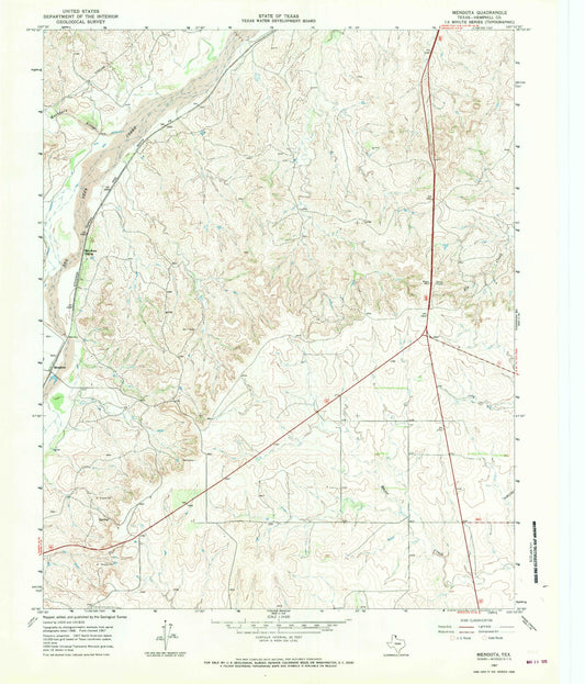 Classic USGS Mendota Texas 7.5'x7.5' Topo Map Image