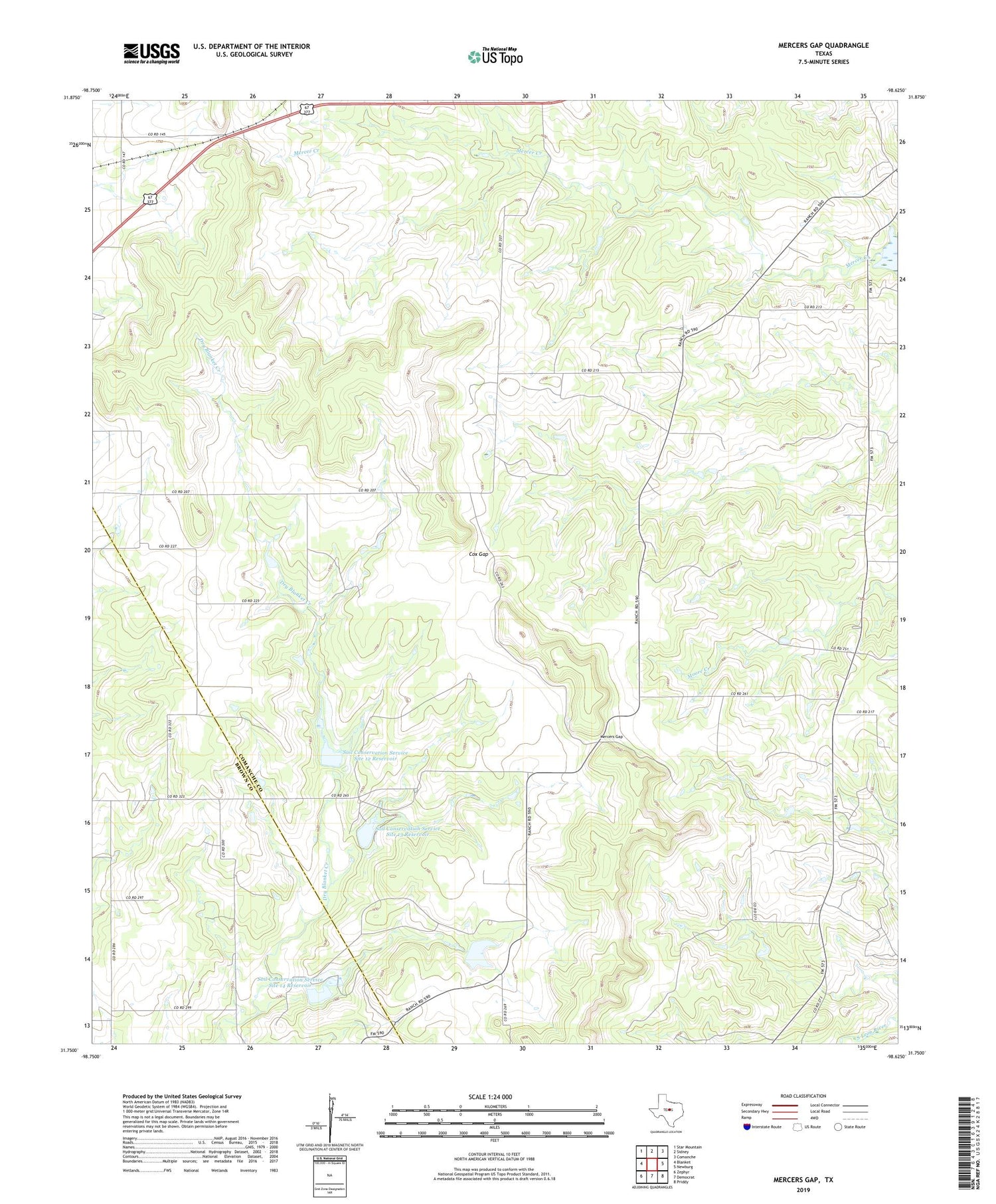 Mercers Gap Texas US Topo Map Image