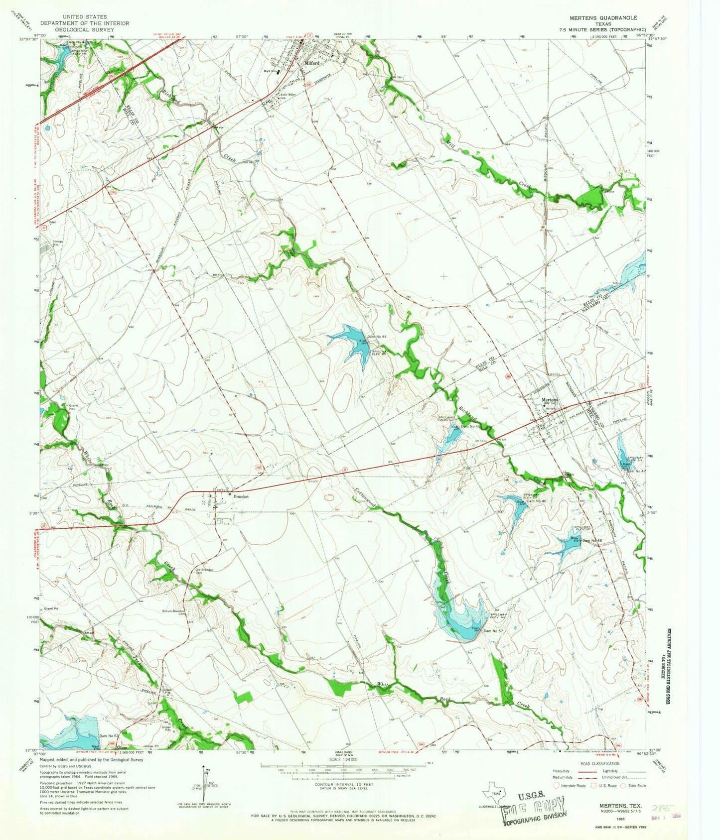 Classic USGS Mertens Texas 7.5'x7.5' Topo Map Image