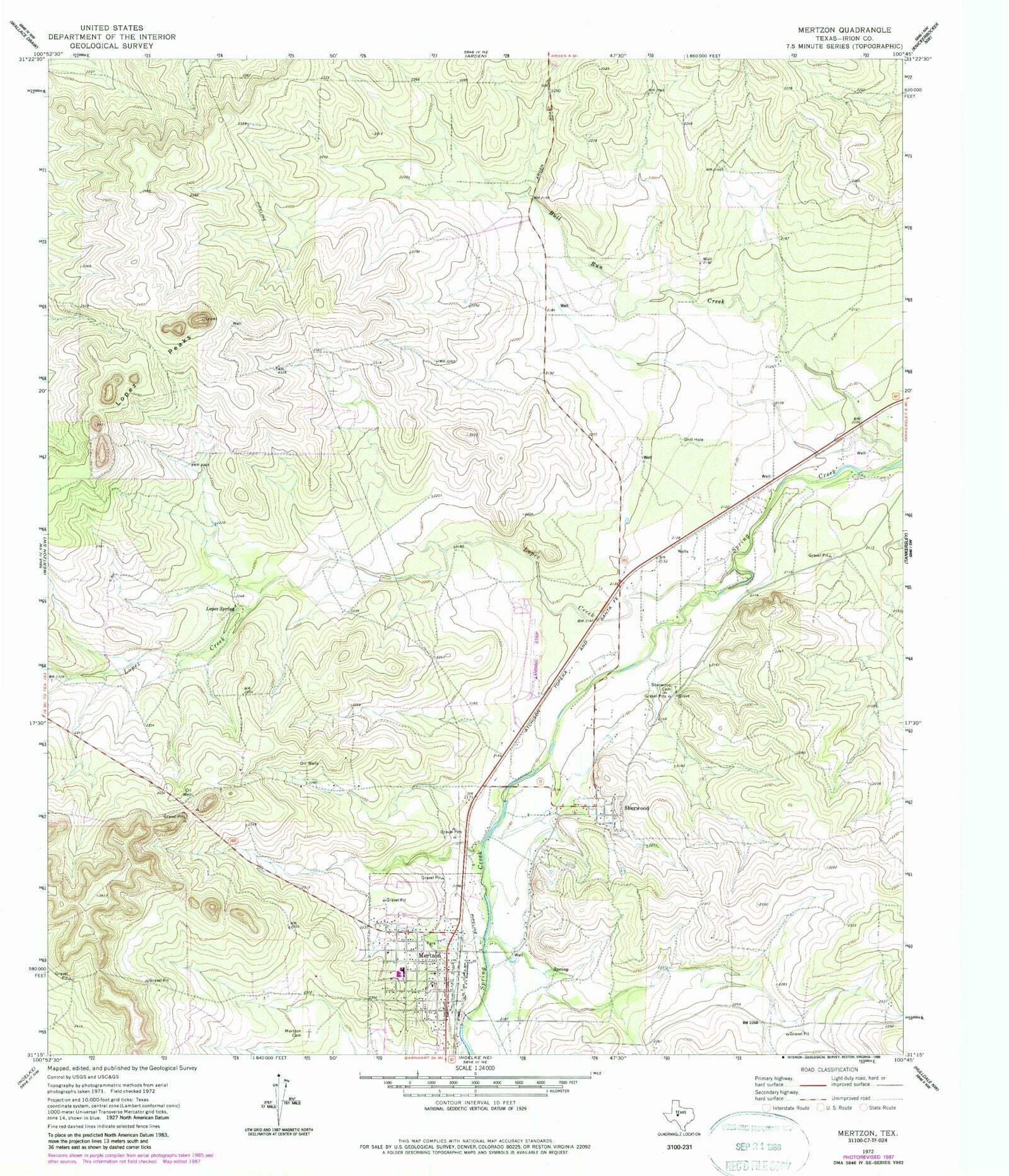 Classic USGS Mertzon Texas 7.5'x7.5' Topo Map MyTopo Map Store