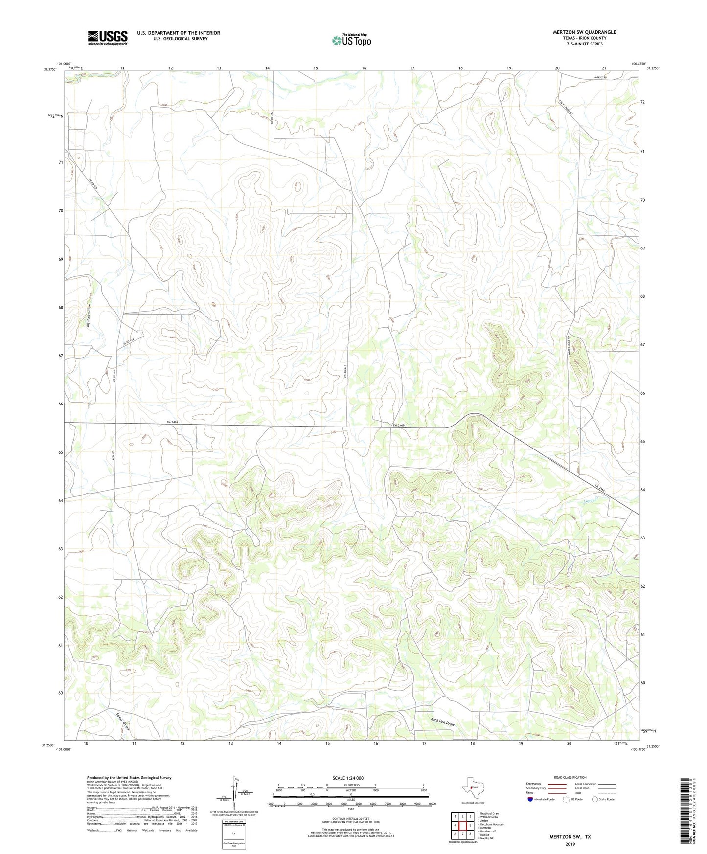 Mertzon SW Texas US Topo Map Image