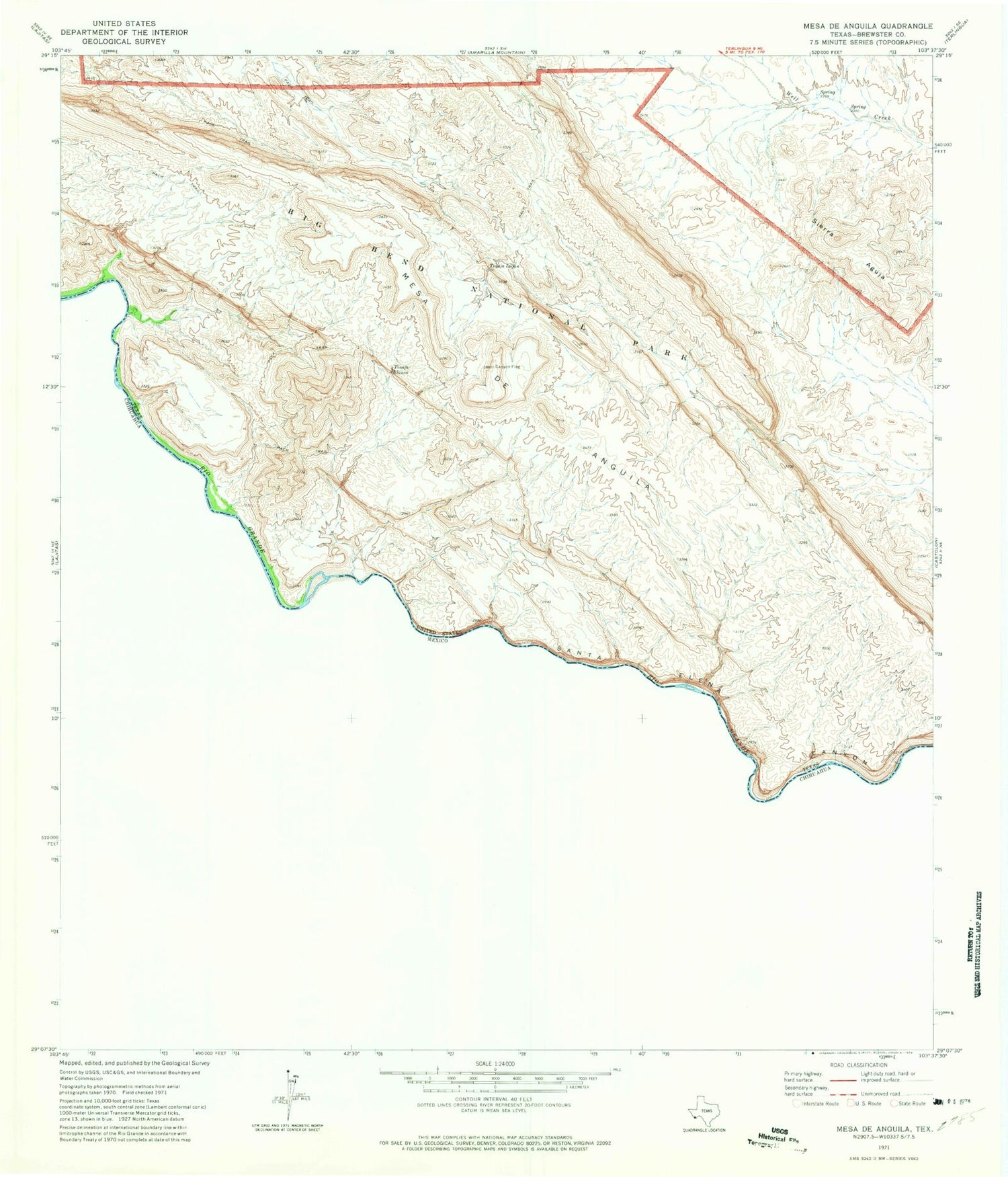 Classic USGS Mesa De Anguila Texas 7.5'x7.5' Topo Map Image