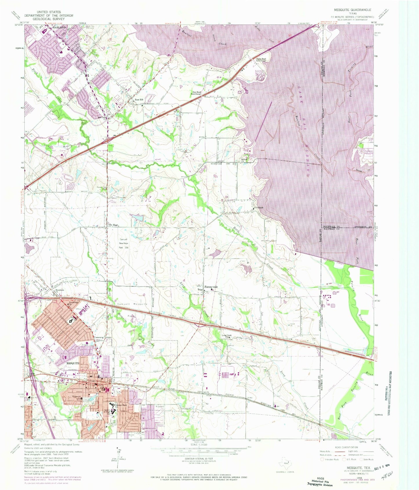 Classic USGS Mesquite Texas 7.5'x7.5' Topo Map Image