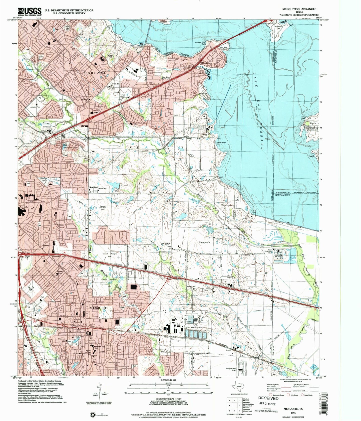 Classic USGS Mesquite Texas 7.5'x7.5' Topo Map Image