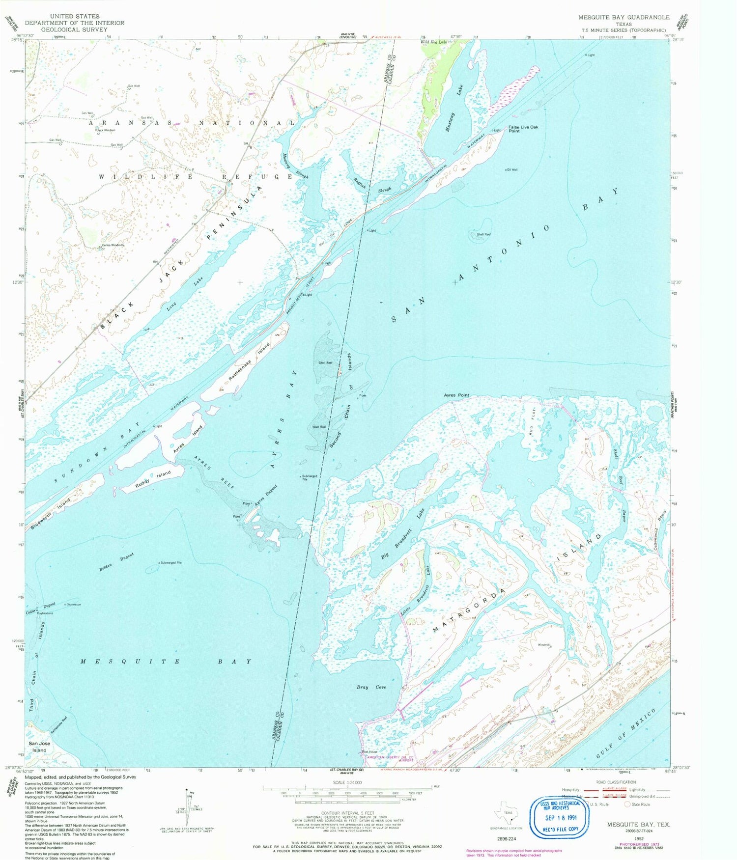 Classic USGS Mesquite Bay Texas 7.5'x7.5' Topo Map Image