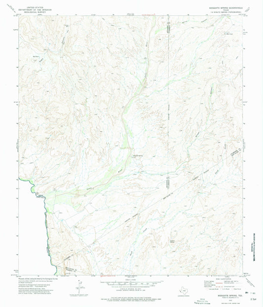 Classic USGS Mesquite Spring Texas 7.5'x7.5' Topo Map Image