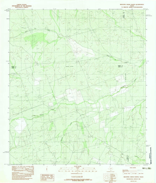 Classic USGS Mesteno Creek North Texas 7.5'x7.5' Topo Map Image