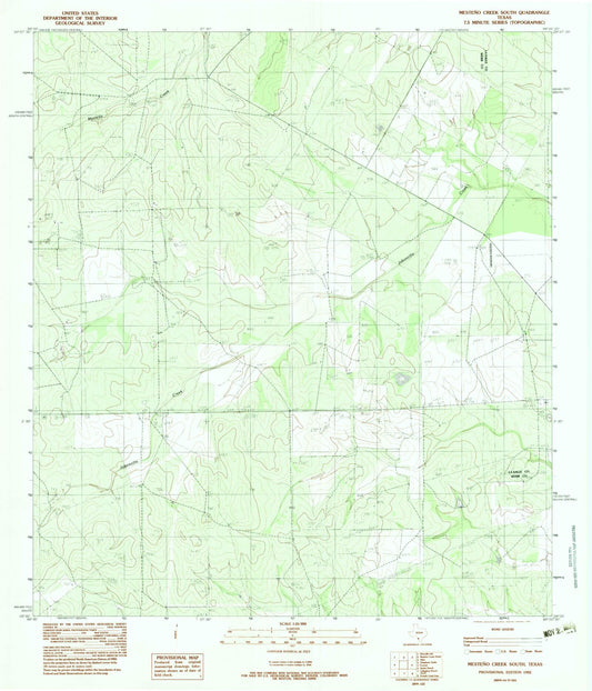 Classic USGS Mesteno Creek South Texas 7.5'x7.5' Topo Map Image