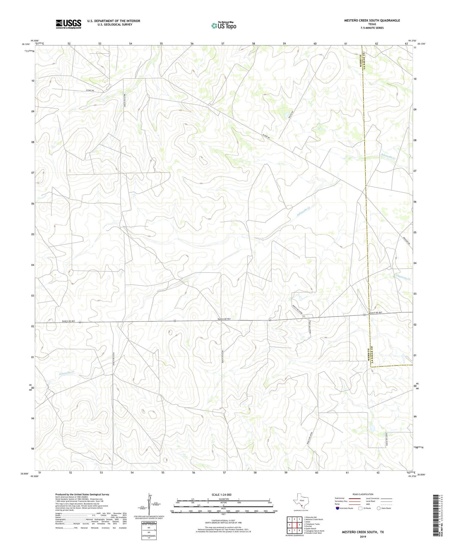 Mesteno Creek South Texas US Topo Map Image