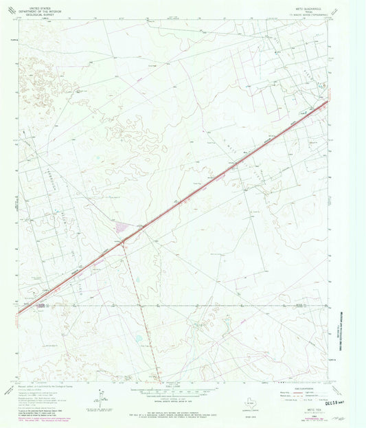 Classic USGS Metz Texas 7.5'x7.5' Topo Map Image