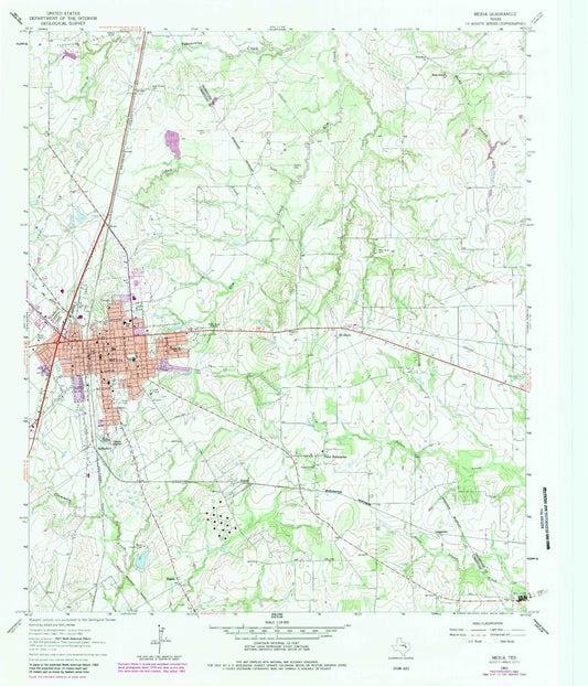 Classic USGS Mexia Texas 7.5'x7.5' Topo Map Image