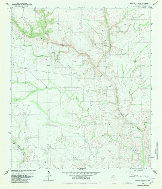 Classic USGS Meyers Canyon Texas 7.5'x7.5' Topo Map Image