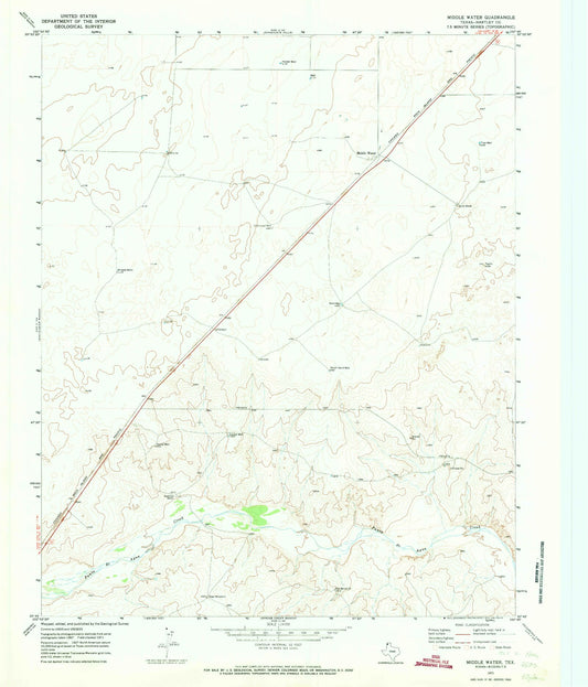 Classic USGS Middle Water Texas 7.5'x7.5' Topo Map Image