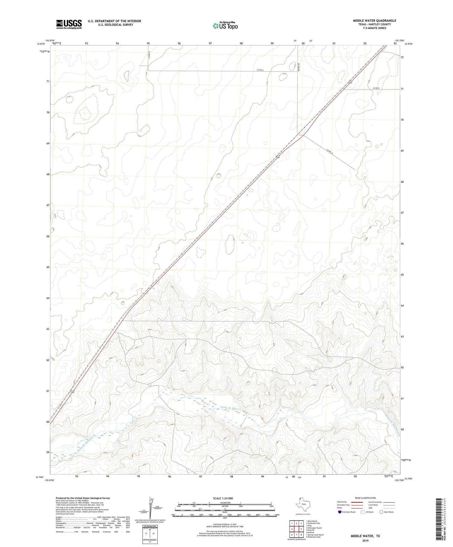 Middle Water Texas US Topo Map Image