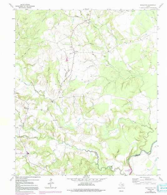 Classic USGS Middleton Texas 7.5'x7.5' Topo Map Image