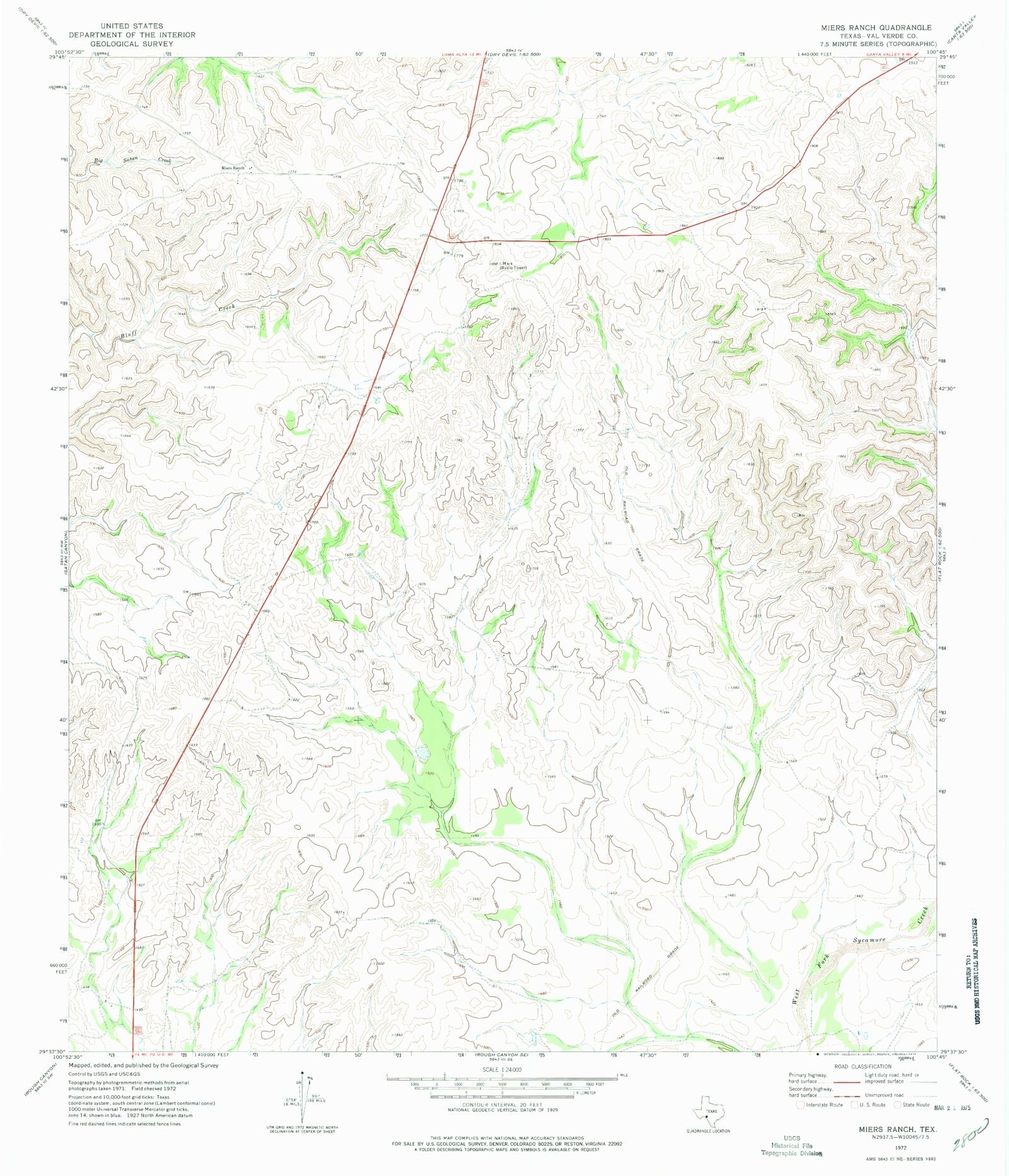 Classic USGS Miers Ranch Texas 7.5'x7.5' Topo Map – MyTopo Map Store
