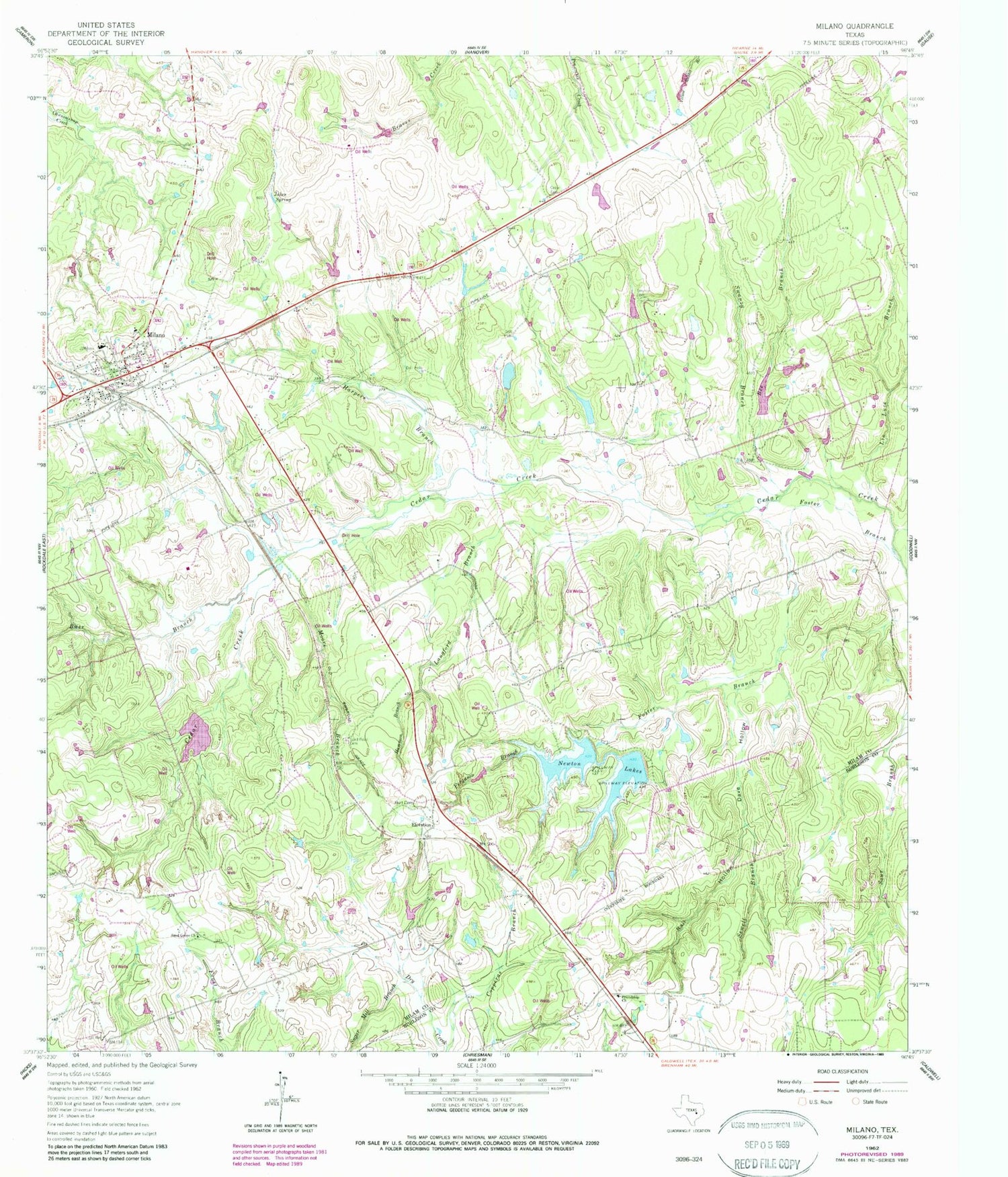 Classic USGS Milano Texas 7.5'x7.5' Topo Map Image