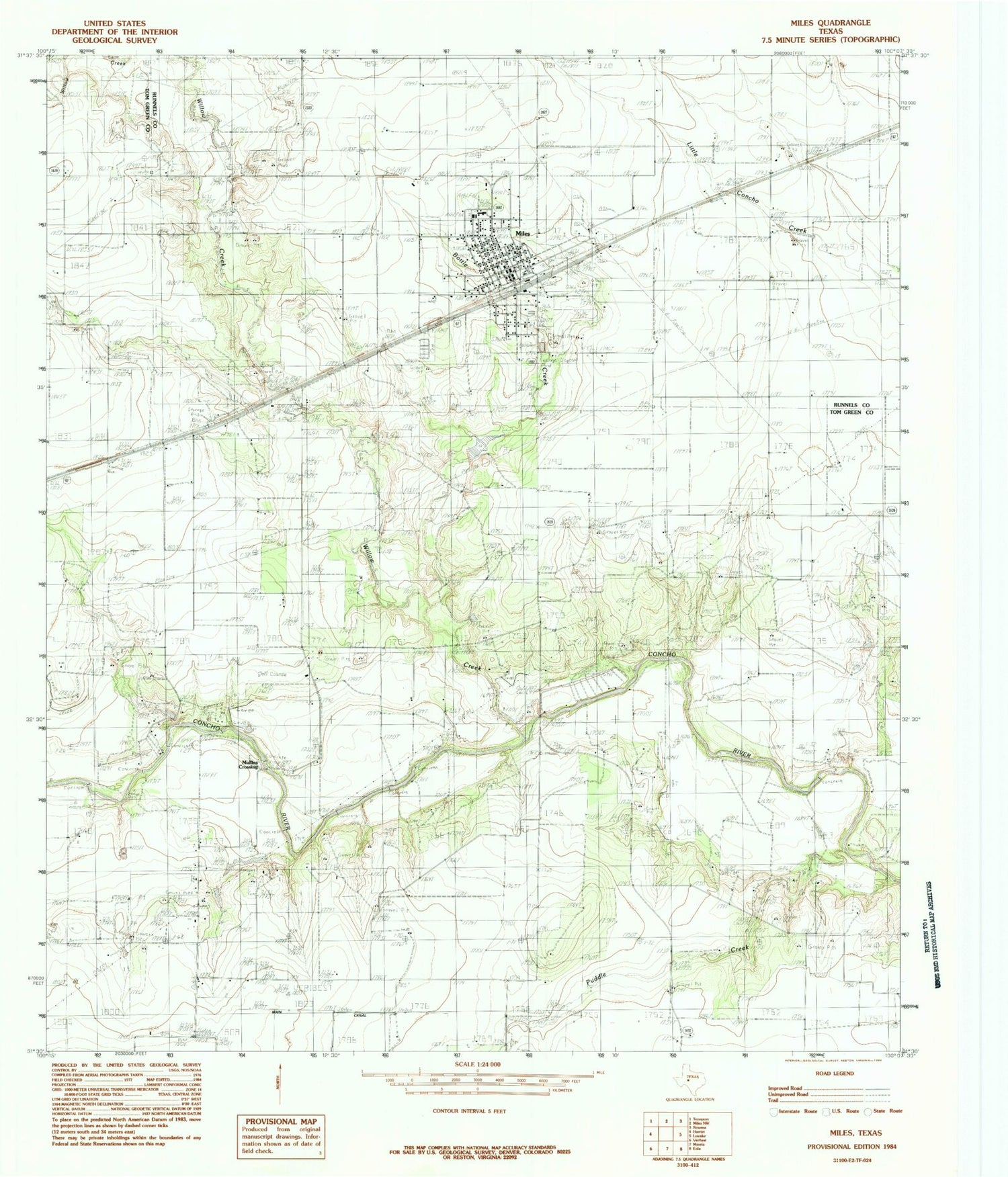 Classic USGS Miles Texas 7.5'x7.5' Topo Map Image