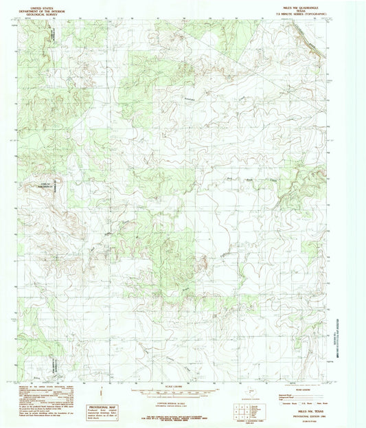 Classic USGS Miles NW Texas 7.5'x7.5' Topo Map Image