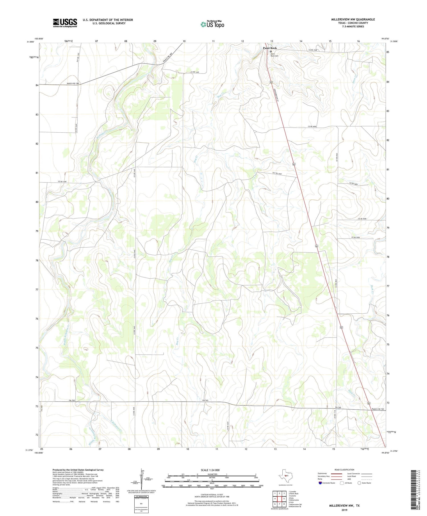 Millersview NW Texas US Topo Map Image