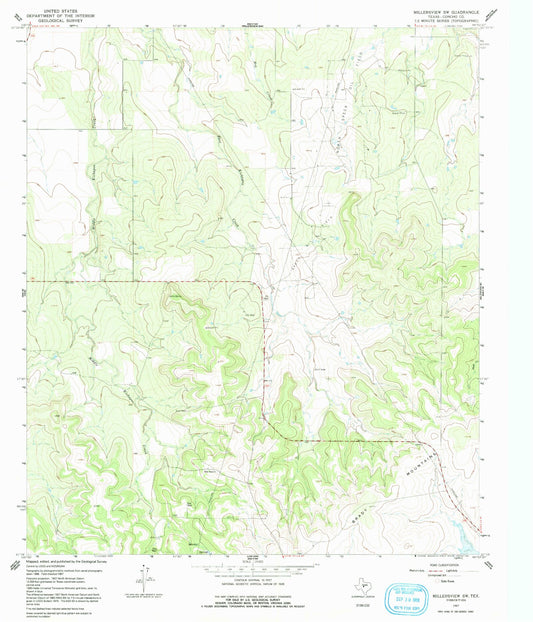 Classic USGS Millersview SW Texas 7.5'x7.5' Topo Map Image