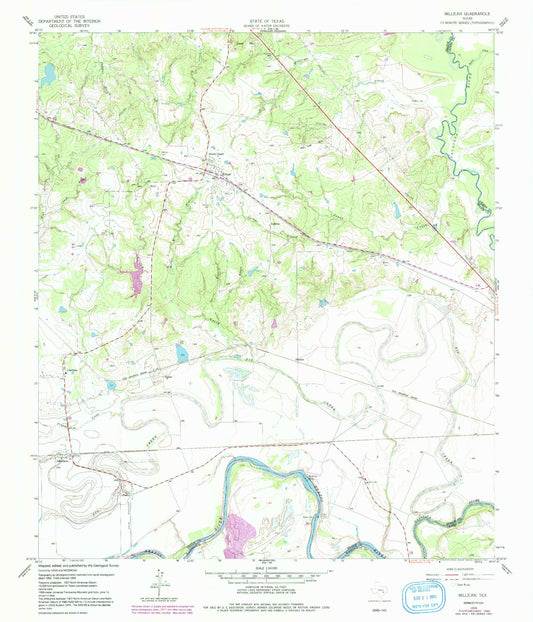 Classic USGS Millican Texas 7.5'x7.5' Topo Map Image