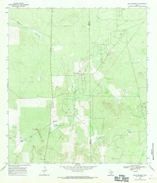 Classic USGS Mills Bennett Texas 7.5'x7.5' Topo Map Image