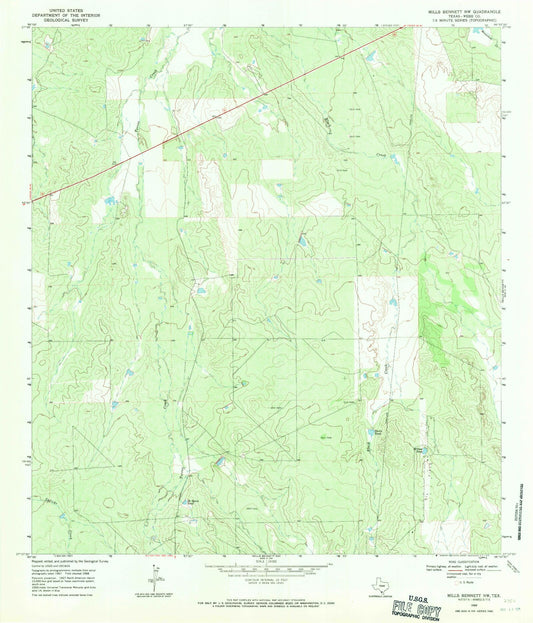 Classic USGS Mills Bennett NW Texas 7.5'x7.5' Topo Map Image