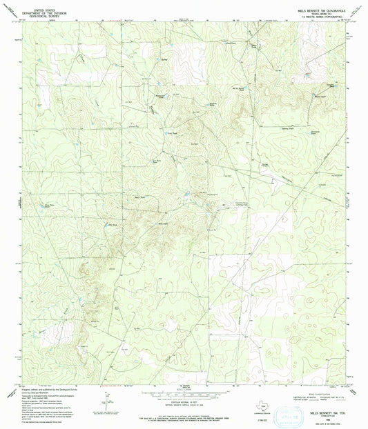 Classic USGS Mills Bennett SW Texas 7.5'x7.5' Topo Map Image