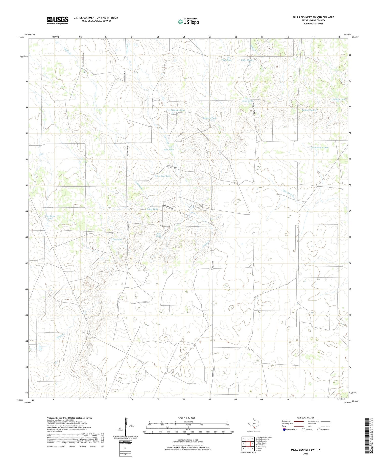Mills Bennett SW Texas US Topo Map Image