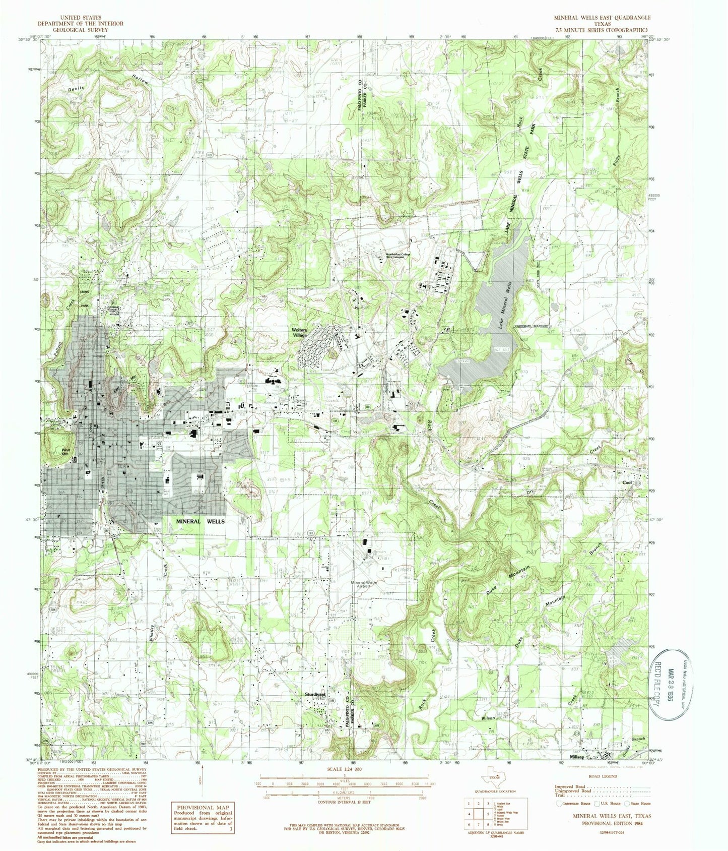 Classic USGS Mineral Wells East Texas 7.5'x7.5' Topo Map Image