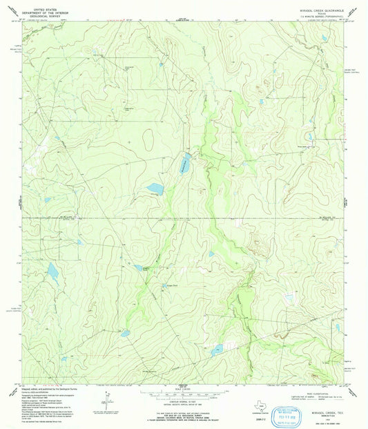 Classic USGS Mirasol Creek Texas 7.5'x7.5' Topo Map Image