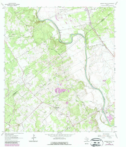 Classic USGS Mission Valley Texas 7.5'x7.5' Topo Map Image