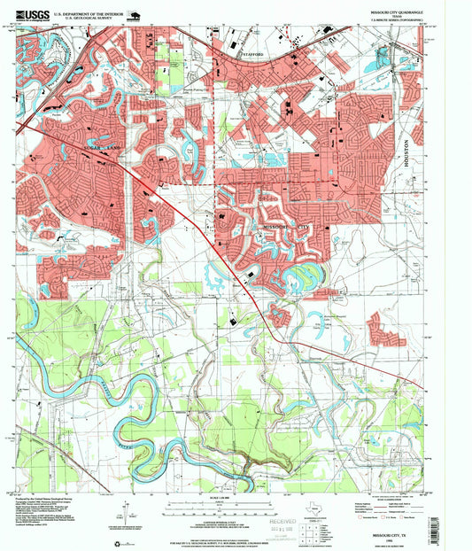 Classic USGS Missouri City Texas 7.5'x7.5' Topo Map Image