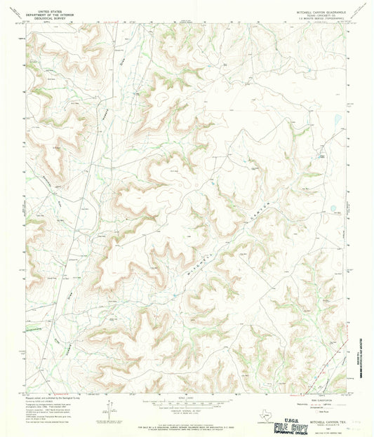 Classic USGS Mitchell Canyon Texas 7.5'x7.5' Topo Map Image