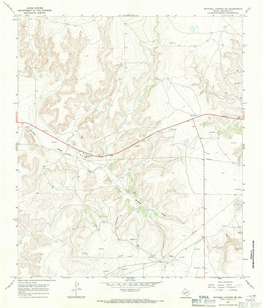 Classic USGS Mitchell Canyon NE Texas 7.5'x7.5' Topo Map Image