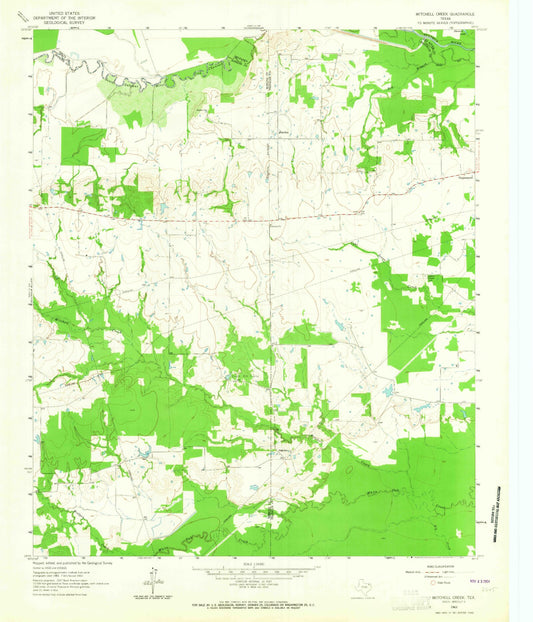 Classic USGS Mitchell Creek Texas 7.5'x7.5' Topo Map Image