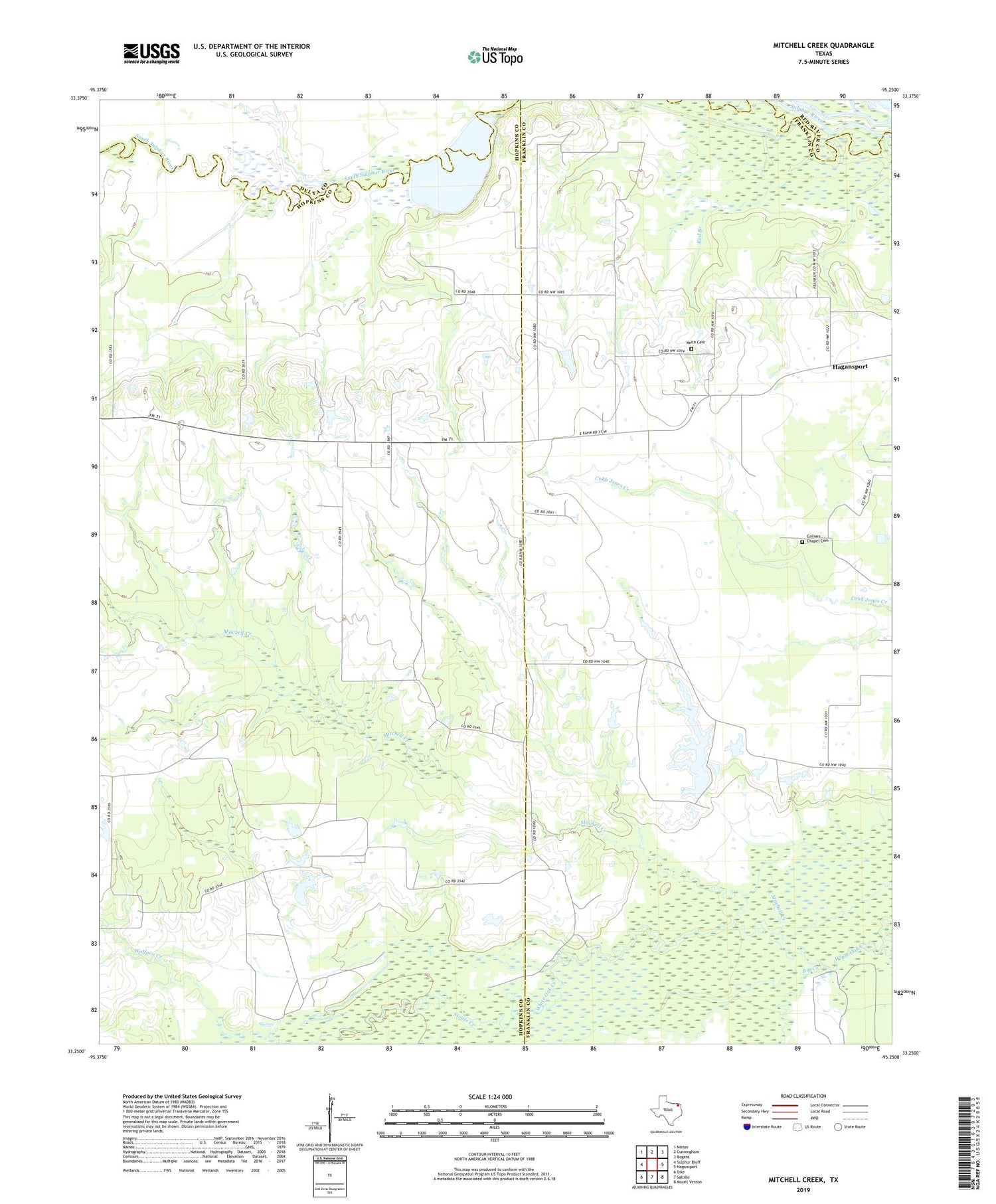 Mitchell Creek Texas US Topo Map Image