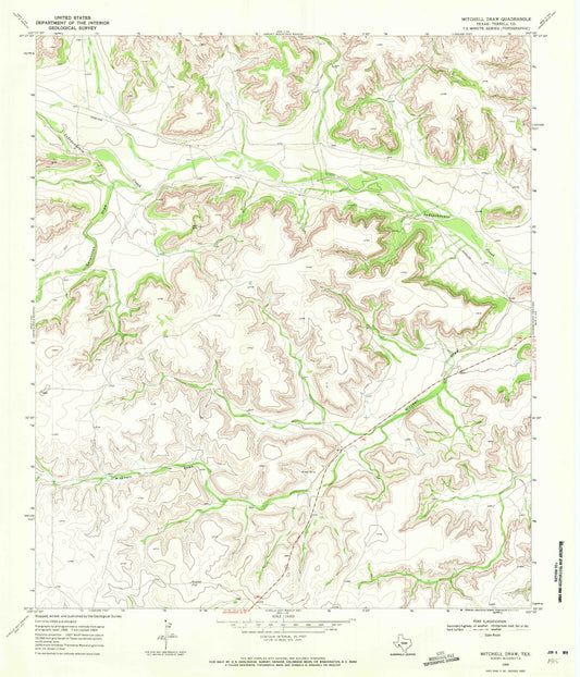 Classic USGS Mitchell Draw Texas 7.5'x7.5' Topo Map Image