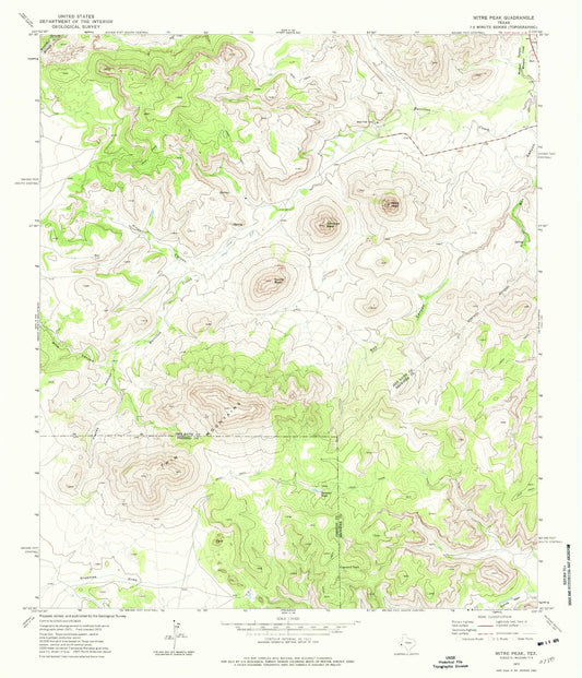 Classic USGS Mitre Peak Texas 7.5'x7.5' Topo Map Image